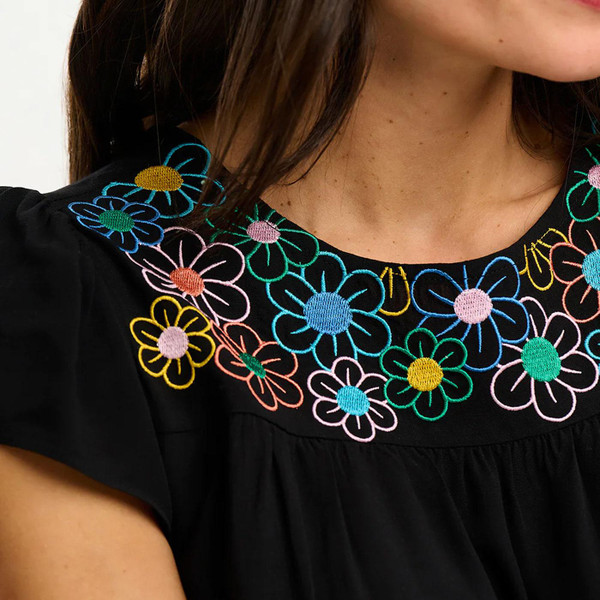 Sugarhill Brighton Brook Rainbow Flowers Tunic Top in Black T0816