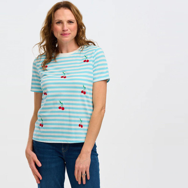 Sugarhill Brighton Maggie Cherry Striped T-Shirt in Blue/White T0809