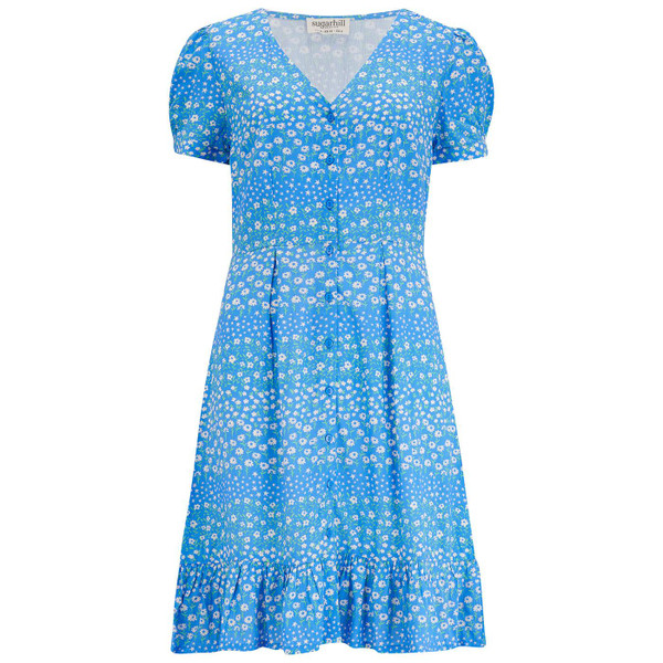 Sugarhill Brighton Marigold Tea Dress in Ditsy Star Stripe Blue D1127