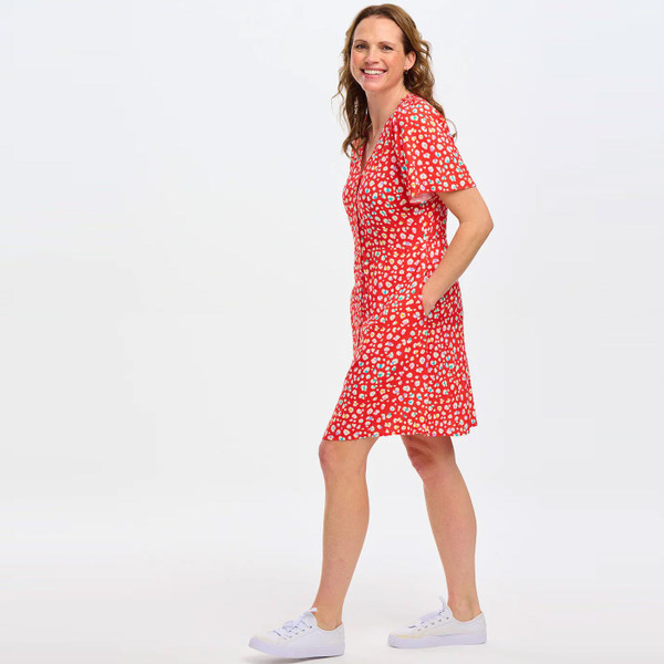 Sugarhill Brighton Kari Summer Tea Dress in Rainbow Leopard Red D1119