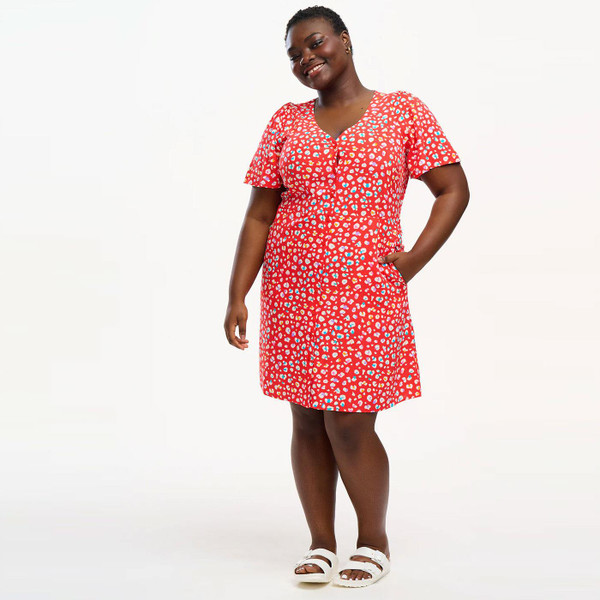 Sugarhill Brighton Kari Summer Tea Dress in Rainbow Leopard Red D1119