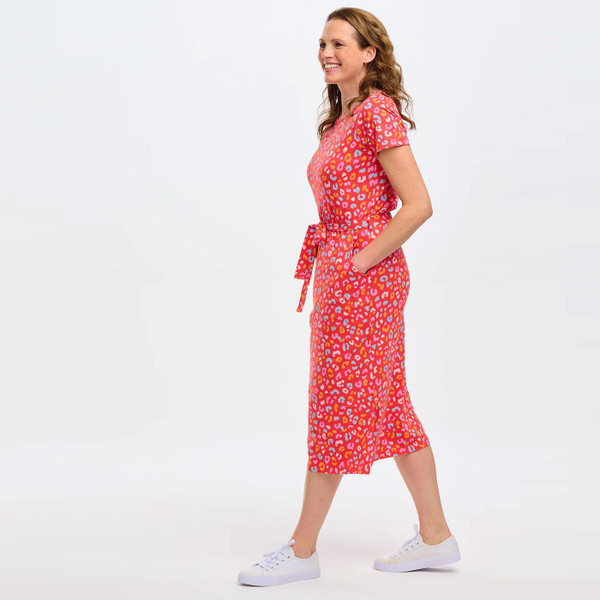 Sugarhill Brighton Flissy Jersey Midi Dress in Summer Leopard Red D1069