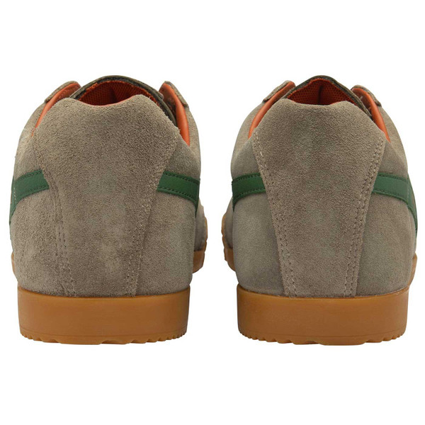 Gola Classics Harrier Suede Retro 1970s Trainers in Rhino, Evergreen and Moody Orange CMA192FN Gola Classics Harrier Suede Retro 1970s Trainers in Rhino, Evergreen and Moody Orange CMA192FN