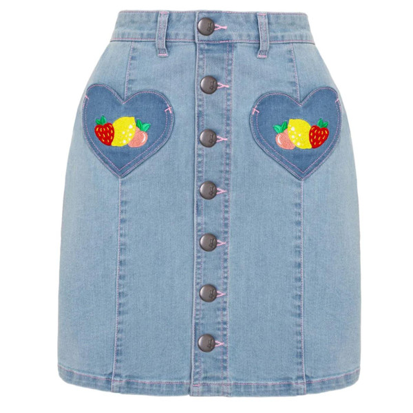 Hell Bunny Molly Retro 1970s Denim Pencil Mini Skirt 