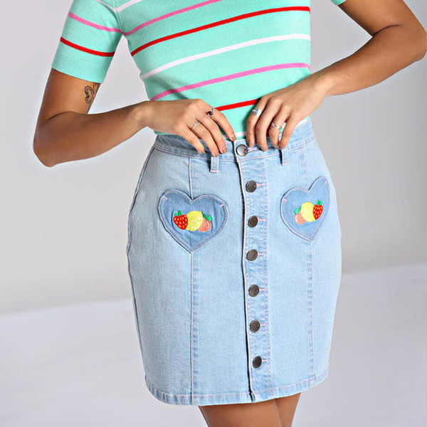 Hell Bunny Molly Retro 1970s Denim Pencil Mini Skirt 