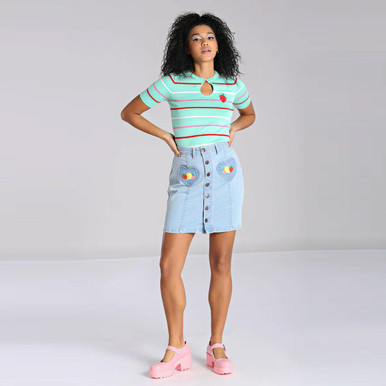 Hell Bunny Molly Retro 1970s Denim Pencil Mini Skirt