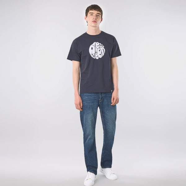 Man wearing Pretty Green Gillespie Retro Classic Logo T-Shirt in Navy