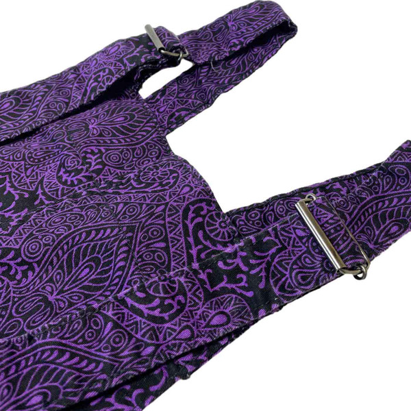 Madcap England 70s Paisley Twill Dungaree Dress in Black and Purple MC1113
