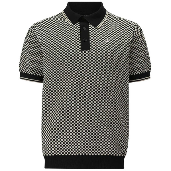 Merc Waldo Checkerboard Knitted Polo Shirt in Black