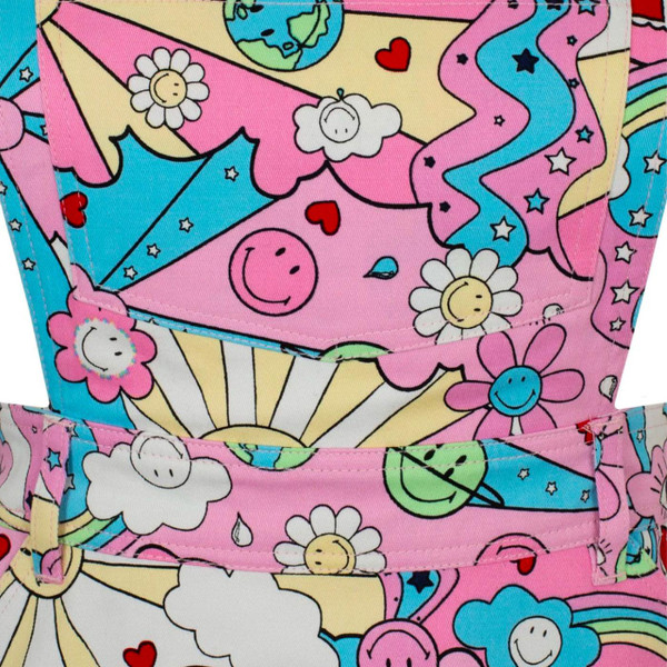 Hell Bunny x Smiley Originals Loulou Pinafore Dress in Pink/Blue SM4002