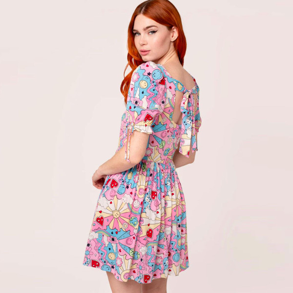 Hell Bunny x Smiley Originals Loulou Mini Dress in Pink SM4001