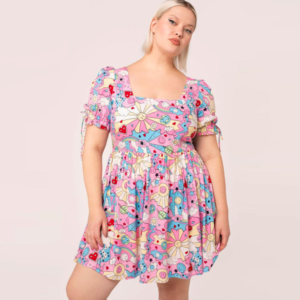 Hell Bunny x Smiley Originals Loulou Mini Dress in Pink SM4001