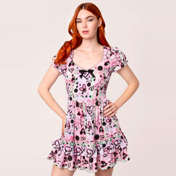 Hell Bunny x Smiley Originals Robbie Dress in Pink/Purple SM4004