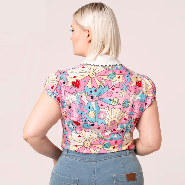 Hell Bunny x Smiley Originals Loulou Blouse in Pink SM6004