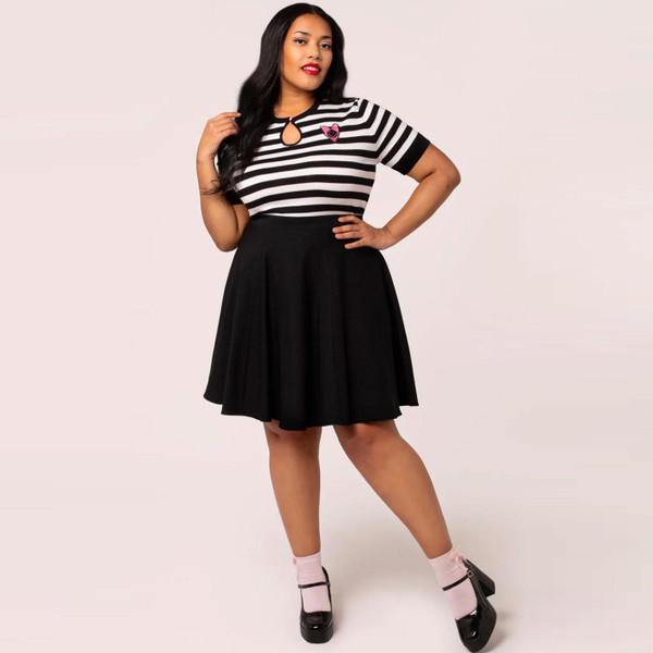 Hell Bunny x Smiley Originals Robbie Striped Top in Black/White