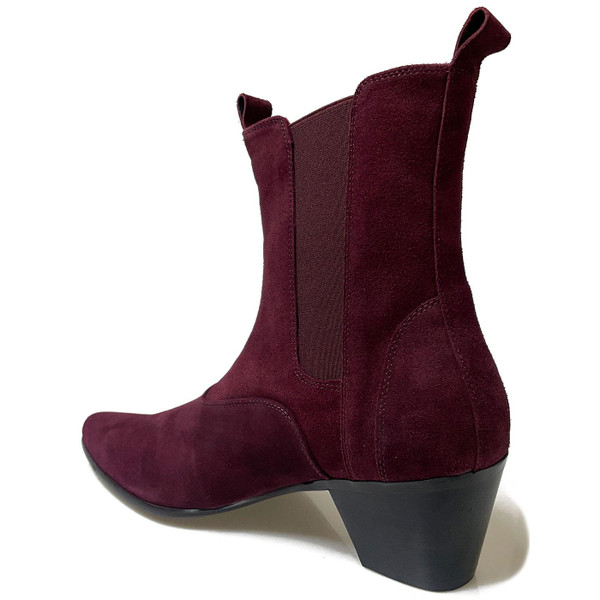 Outlaw Retro 1960s Winklepicker Toe Cuban Heel Suede Chelsea Boots in Bordo by Madcap England Outlaw Retro 1960s Winklepicker Toe Cuban Heel Suede Chelsea Boots in Bordo by Madcap England