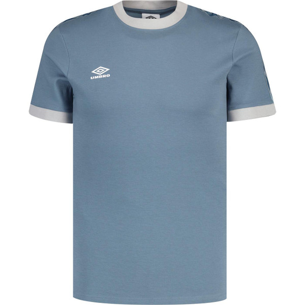 umbro mens retro 80s shoulder taped crew neck tshirt blue mirage