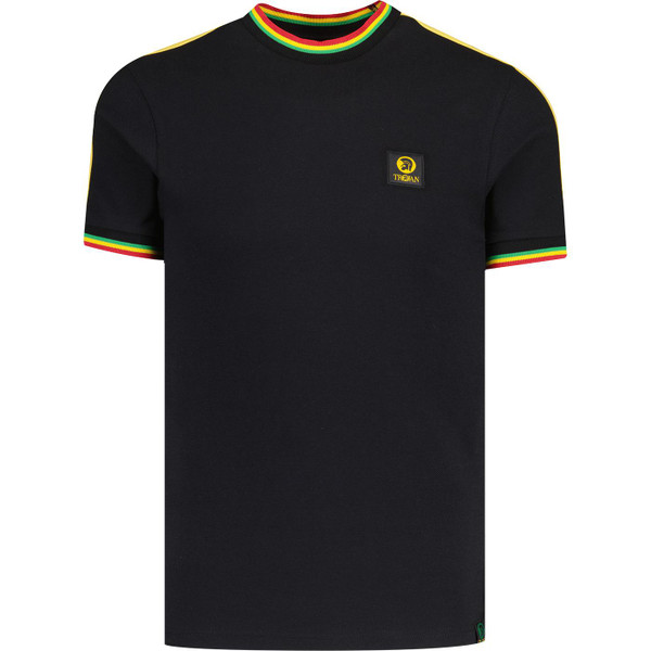 trojan clothing mens 3 colour tipped sleeve stripe pique tshirt black