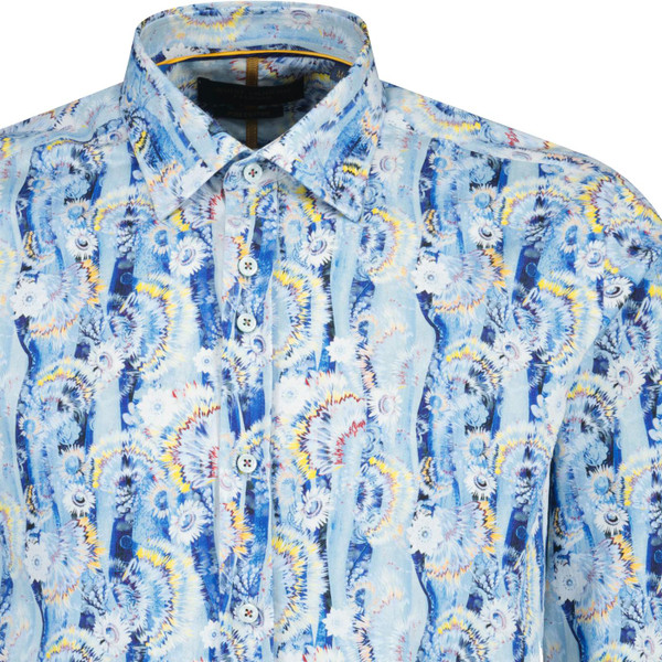 guide london mens warped floral  print long sleeve shirt blue