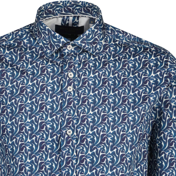 guide london mens shades of blue abstract print long sleeve shirt blue white