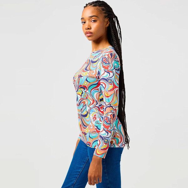 Wrangler Women's Long Sleeve Slim Tee Latigo Retro 60s Print Top 112362568
