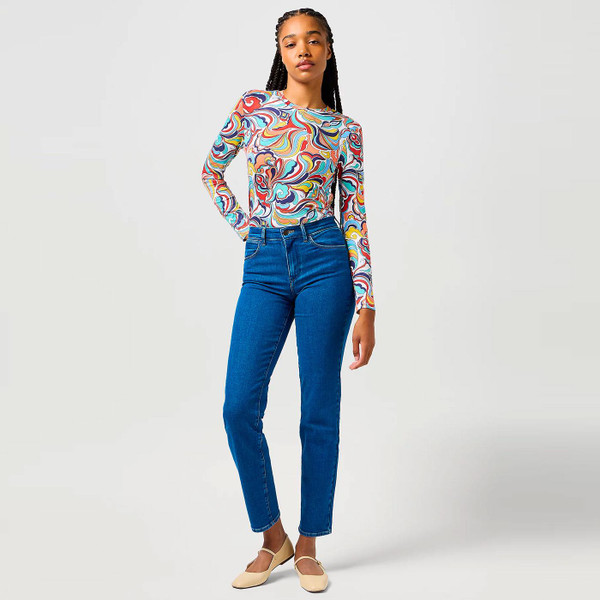 Wrangler Women's Long Sleeve Slim Tee Latigo Retro 60s Print Top 112362568