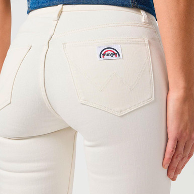 Wrangler Women's Retro '70s Flare Worn White Denim Jeans