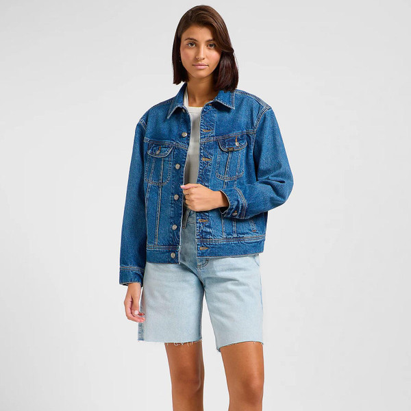 Lee Jeans Women's Loose Rider Relaxed Fit Retro Denim Jacket With Back Design