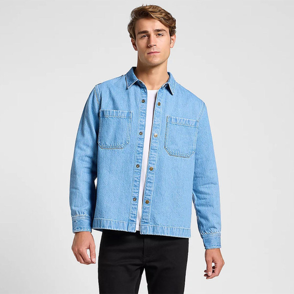 Lee Jeans 2 Pocket Sunset Motif Denim Shirt in Light Wash