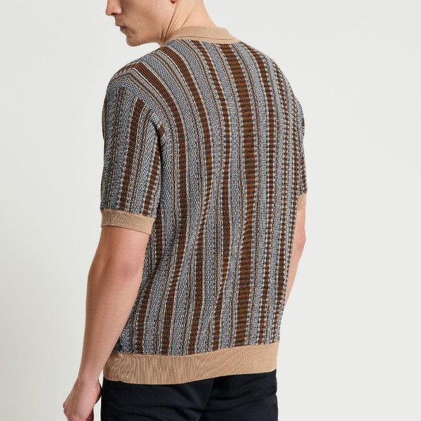 Ben Sherman Men's Textured Stripe Retro Knitted Cardigan Shirt 1012372 025