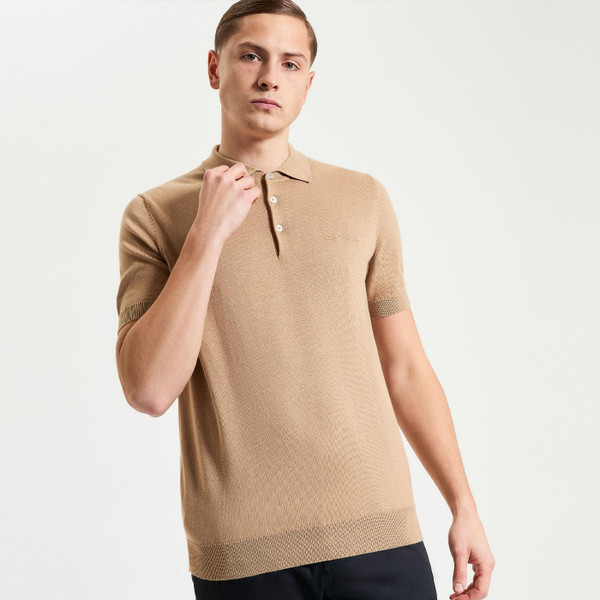 Ben Sherman Signature Knitted Polo in Sand 1012857 310 