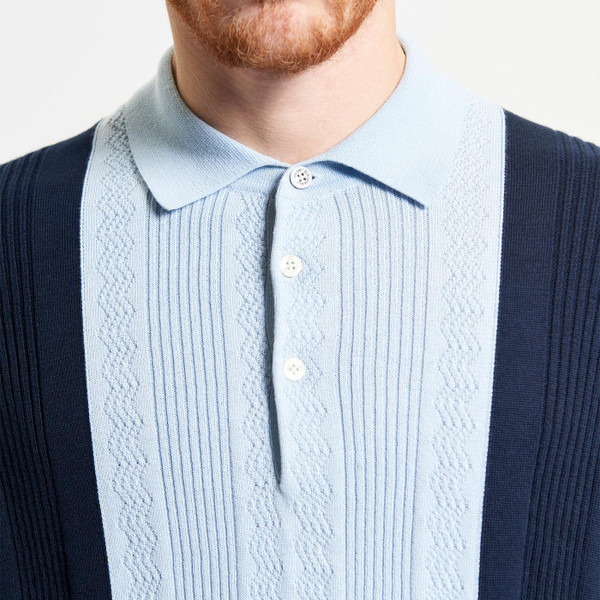 Ben Sherman Mod 60s Textured Block Stripe Knit Polo in Dark Navy 1012376 025