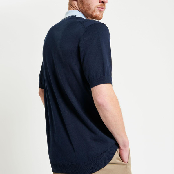 Ben Sherman Mod 60s Textured Block Stripe Knit Polo in Dark Navy 1012376 025