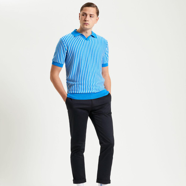 ben sherman mens mod jacquard vertical wave v neck polo tshirt snow white kingfisher blue