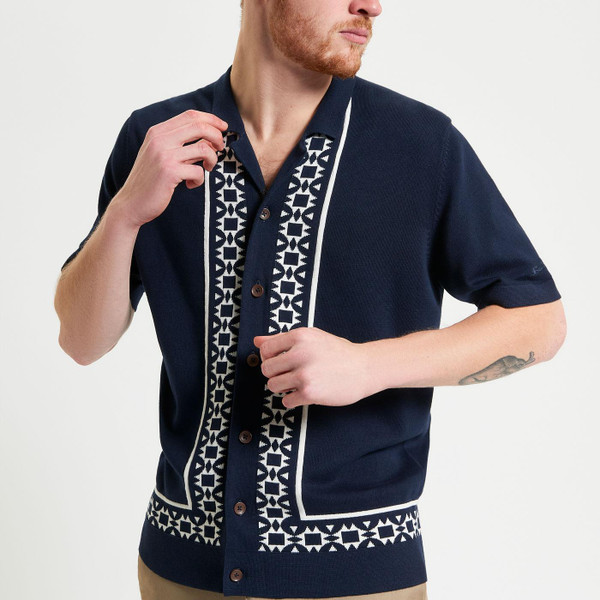 Ben Sherman Floral Border Resort Shirt in Dark Navy 1012374 025 