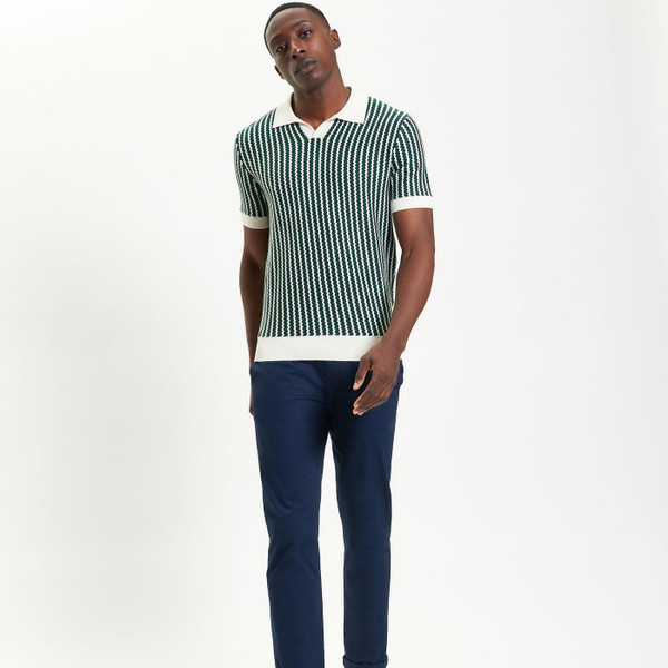 ben sherman mens mod jacquard vertical wave v neck polo tshirt snow white green