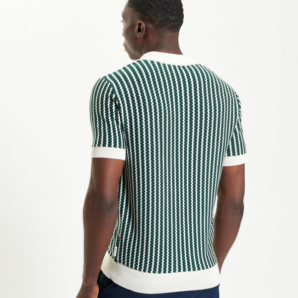 ben sherman mens mod jacquard vertical wave v neck polo tshirt snow white green