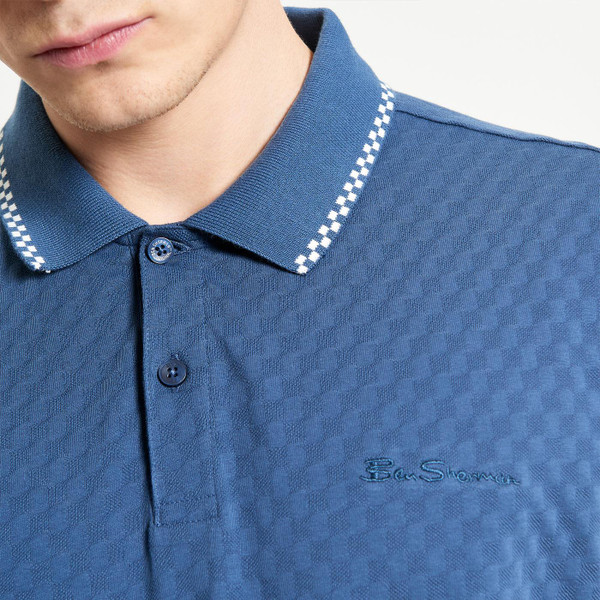 Ben Sherman Chequerboard Tipped Textured Polo in Indigo 1012403 180