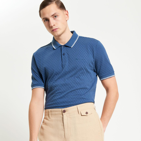 Ben Sherman Chequerboard Tipped Textured Polo in Indigo 1012403 180