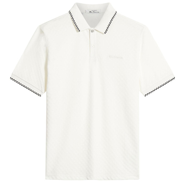 Ben Sherman Chequerboard Tipped Textured Polo in Snow White 1012403 002
