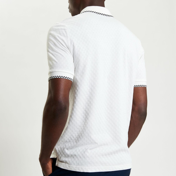 Ben Sherman Chequerboard Tipped Textured Polo in Snow White 1012403 002