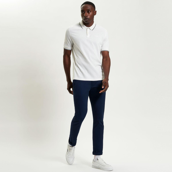 Ben Sherman Chequerboard Tipped Textured Polo in Snow White 1012403 002