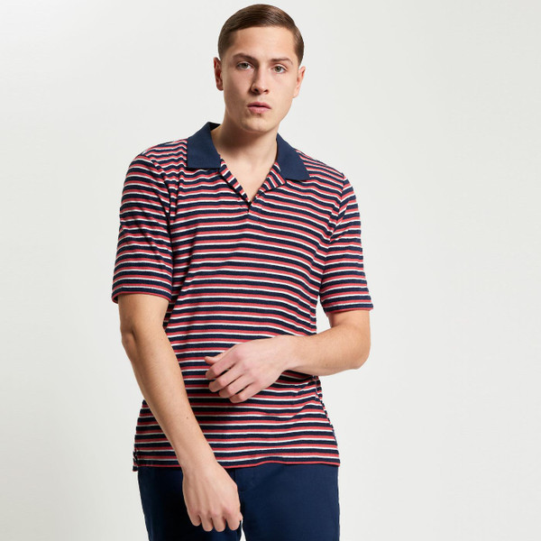 Ben Sherman Loopback Stripe Polo in Dark Navy and Red 1012400 25