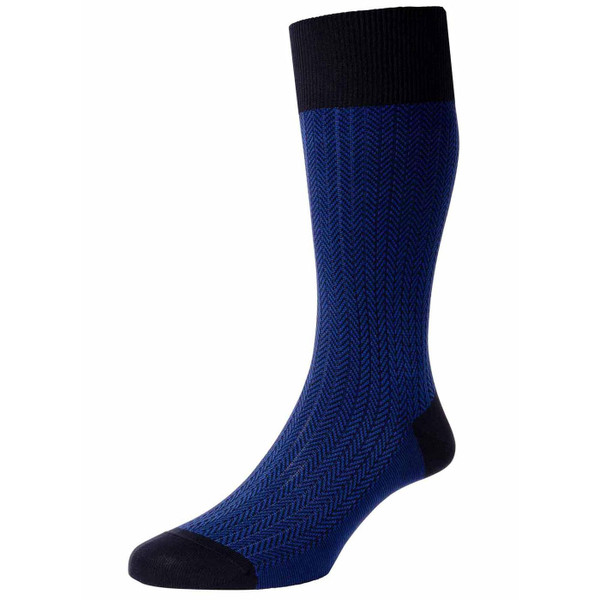 Pantherella Fabian Made in England Herringbone Socks in Navy and Ultramarine 5311 0159