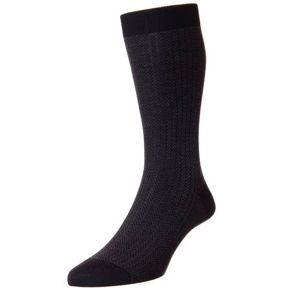 Pantherella Fabian Made in England Herringbone Socks in Black 5311 0048