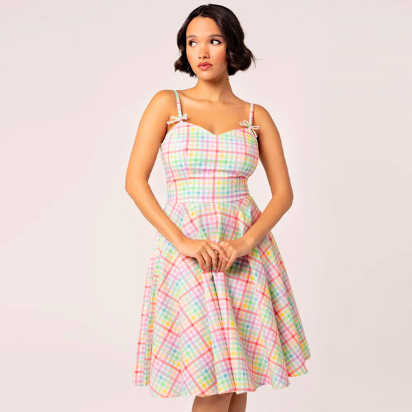 Hell Bunny Suzon Rainbow Gingham Summer Dress H40454