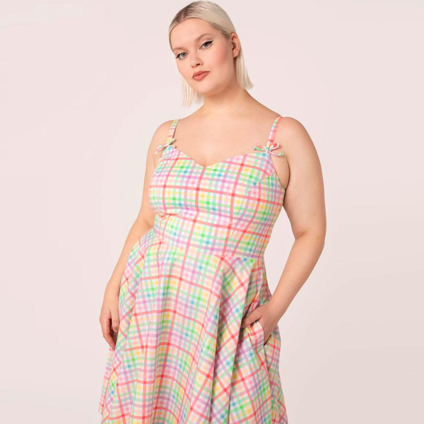 Hell Bunny Suzon Rainbow Gingham Summer Dress H40454