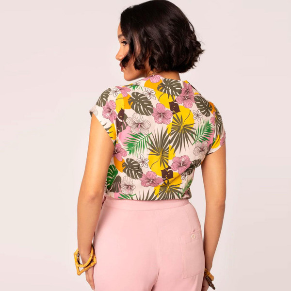 Hell Bunny Benita 1950s Resort Collar Tropical Print Blouse H60360