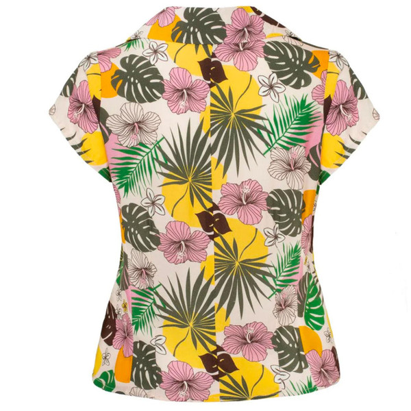 Hell Bunny Benita 1950s Resort Collar Tropical Print Blouse H60360