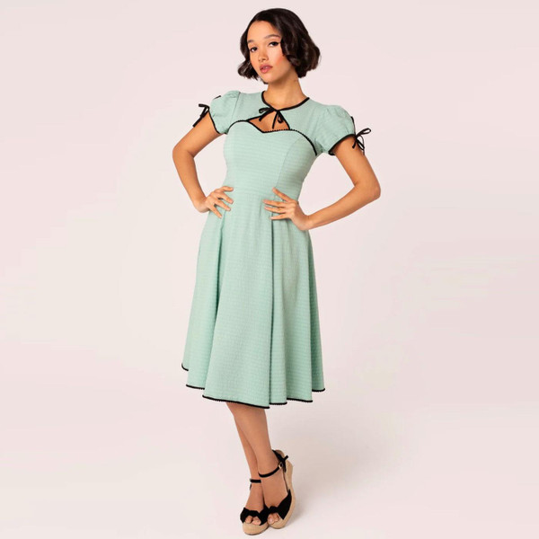 Hell Bunny Casey 50s Vintage Bolero Flare Dress in Mint Green H40451